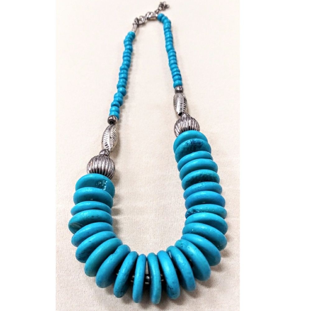Aqua Teal Bone Silver Necklace